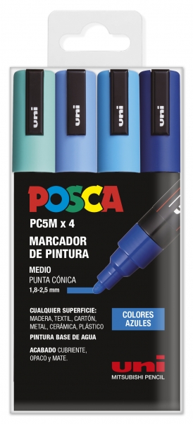 Posca PC-5M Étui de 4 marqueurs peinture - Pointe ogive 1,8-2,5 mm - Encre à base d'eau - Résistant à la lumière - Couleurs assorties