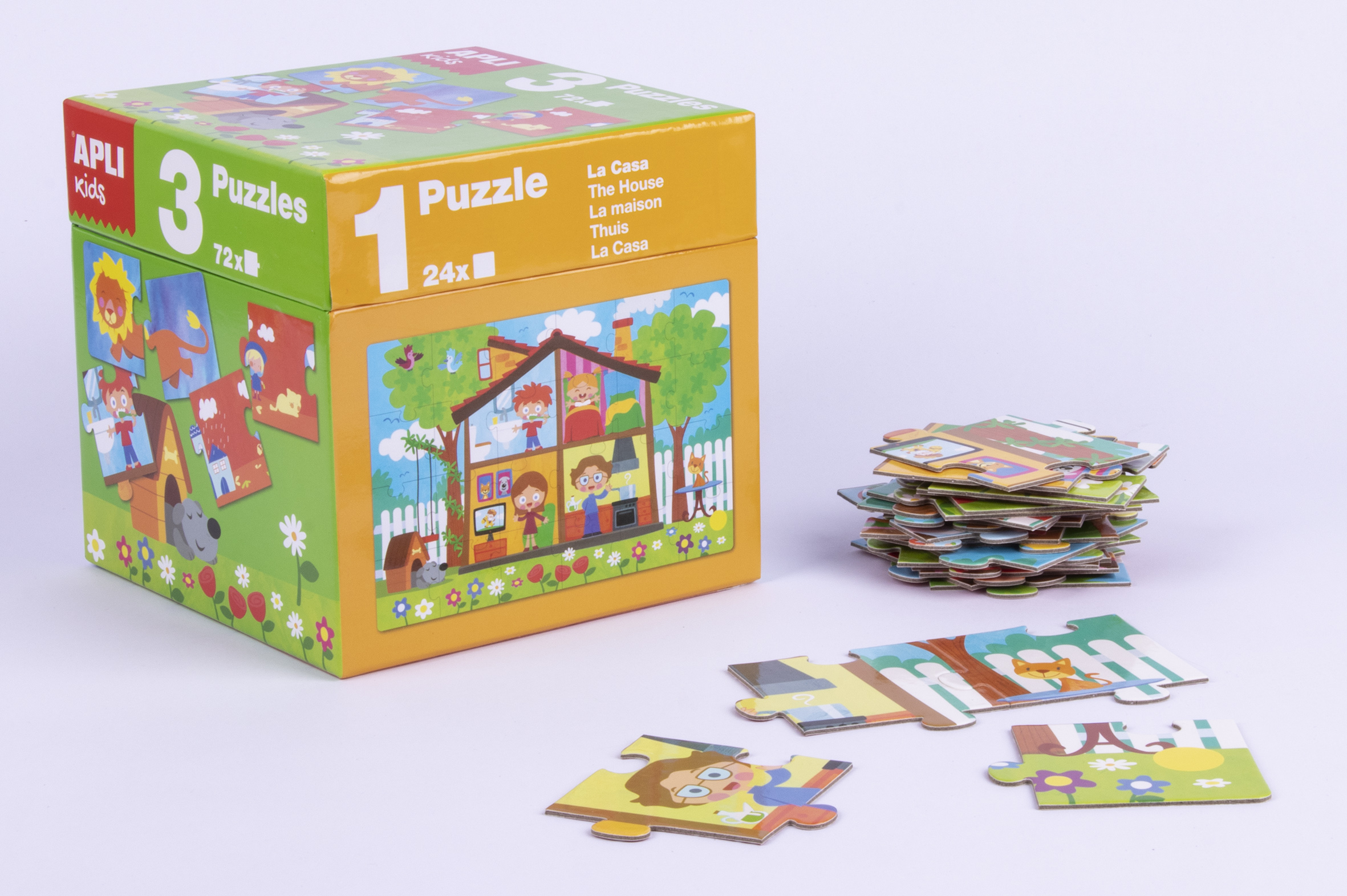 Puzzles Éducatifs Apli - 24 Pièces de 7x7cm - Développement des Compétences et des Capacités - Thèmes : Animaux, Maison et Saisons - Idéal pour les Enfants de 3 Ans et Plus - Format Cube Résistant et Sécuritaire