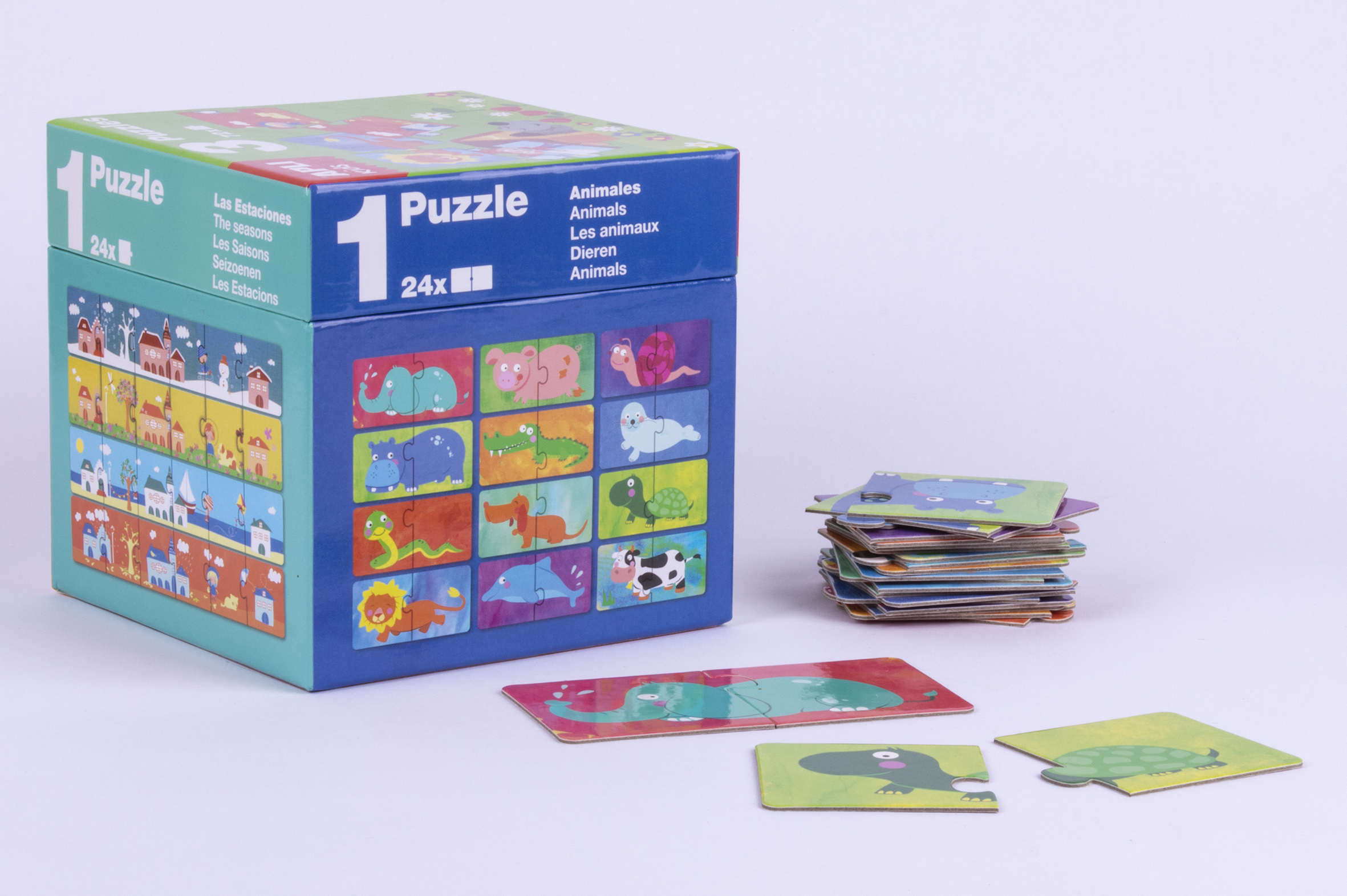 Puzzles Éducatifs Apli - 24 Pièces de 7x7cm - Développement des Compétences et des Capacités - Thèmes : Animaux, Maison et Saisons - Idéal pour les Enfants de 3 Ans et Plus - Format Cube Résistant et Sécuritaire