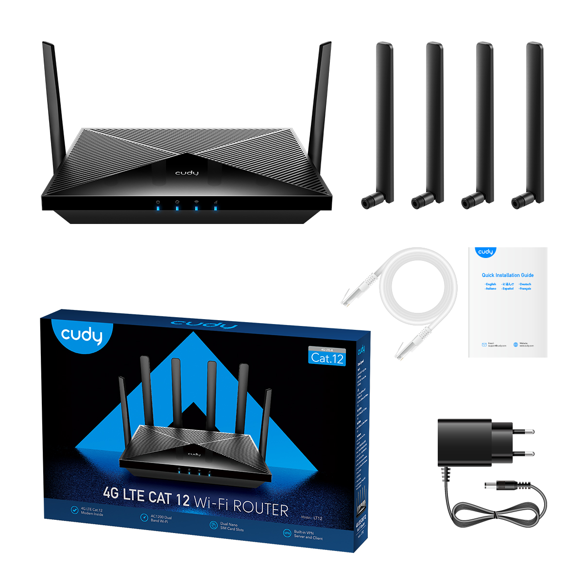 Routeur WiFi double bande Cudy LT12 AC1200 4G LTE - 4x ports Gigabit - 6 antennes externes