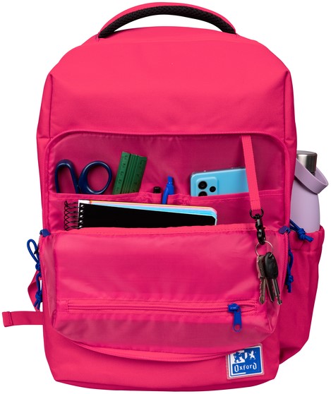 Sac à Dos Scolaire Oxford +LB B-Out - Compartiment Isotherme - Fermeture Éclair Extensible - Bretelles Rembourrées et Ajustables - Taille 42x30x15-20cm - Couleur Rose