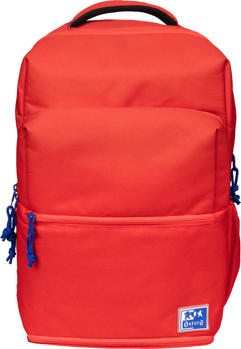 Sac à Dos Scolaire Oxford +LB B-Out - Compartiment Isotherme - Fermeture Éclair Extensible - Bretelles Rembourrées et Ajustables - Taille 42x30x15-20cm - Couleur Rouge