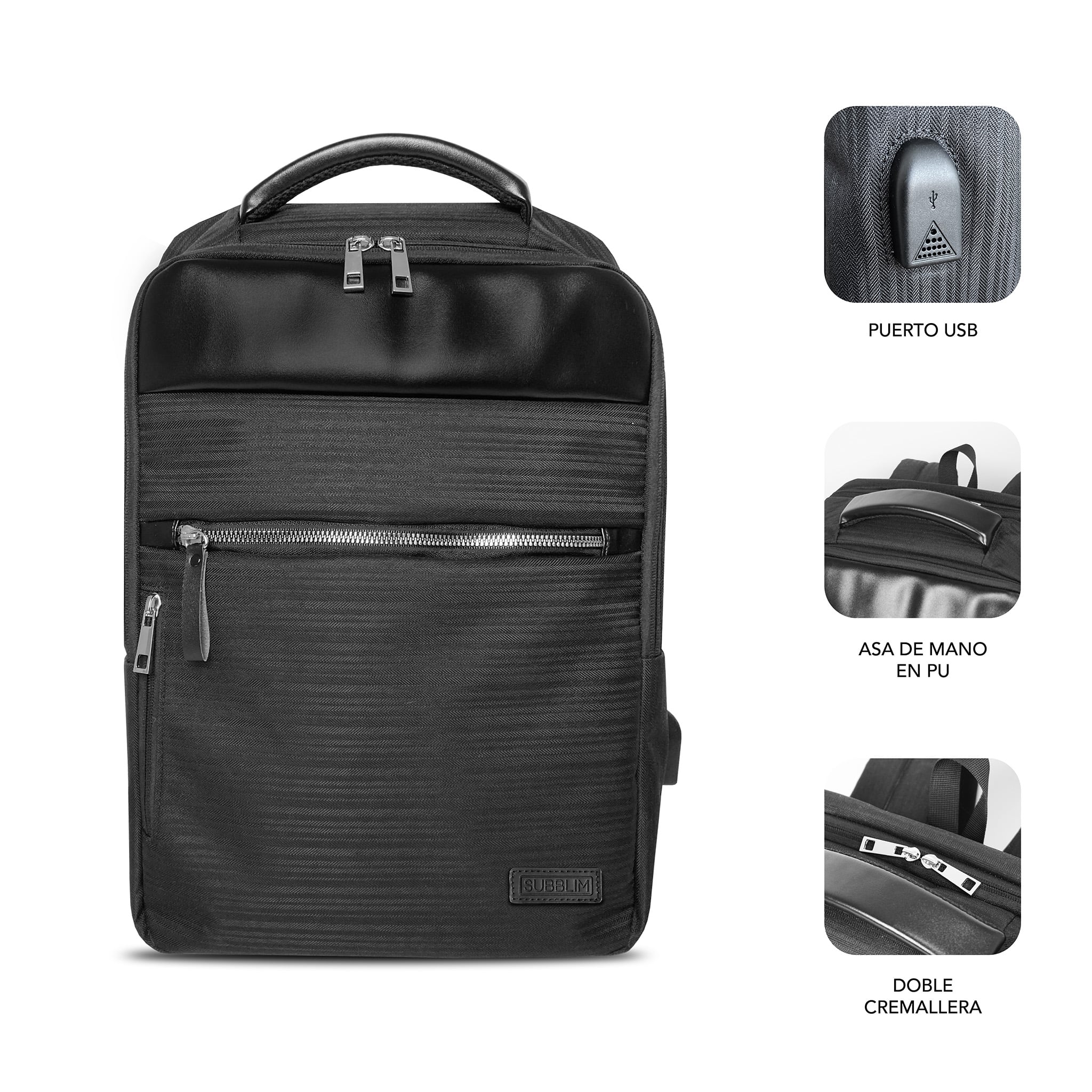 Sac à dos Subblim Air Padding pour ordinateurs 15,6" - Haute protection avec système de rembourrage d'air - Résistant à l'eau - Port USB - Couleur noire