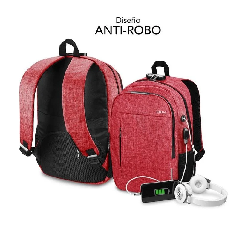 Sac à dos Subblim Urban Lock System - Synonyme de sécurité - Excellente capacité d'organisation - Connecteur USB pour Powerbank - Conception résistante - Sangles ergonomiques - Couleur Rouge