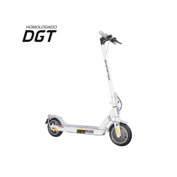 Scooter Électrique Mascooter S1 Essential Moteur 300W - Approuvé DGT - Portée jusqu'à 20 km - Charge maximale 100 kg - Roues 8,5" - Couleur Blanche