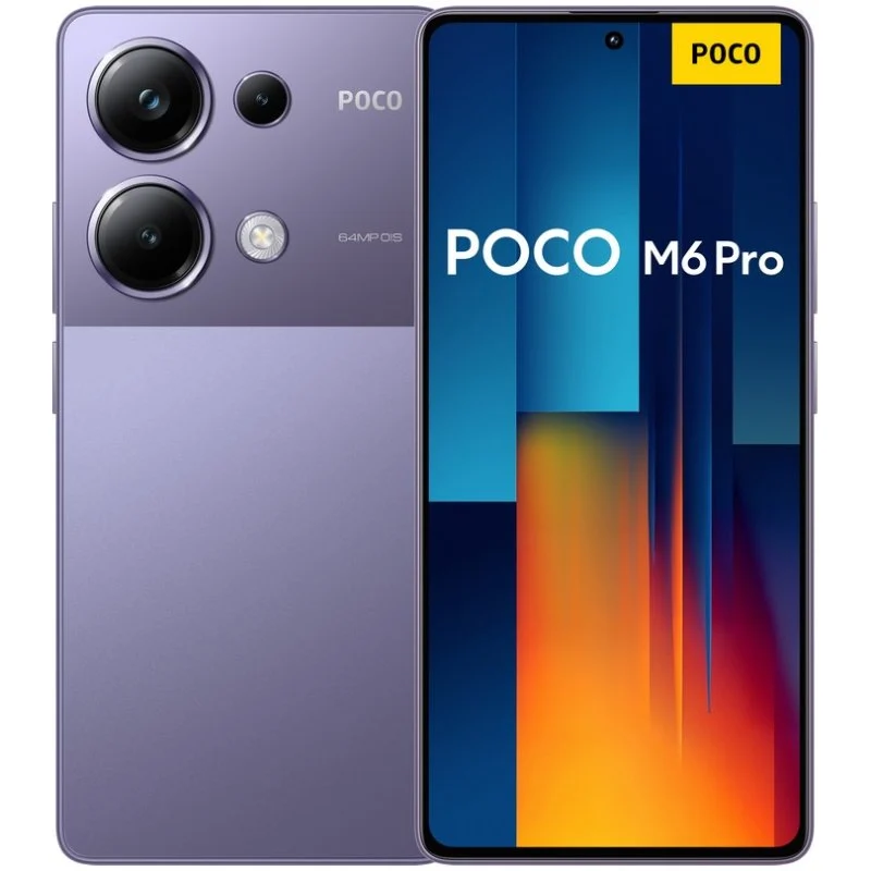 Smartphone Poco M6 Pro Écran AMOLED 6,67" - 8 Go - 256 Go - Appareil photo principal 64MP - Batterie 5000 mAh - Prend en charge la charge 67 W - Couleur violette