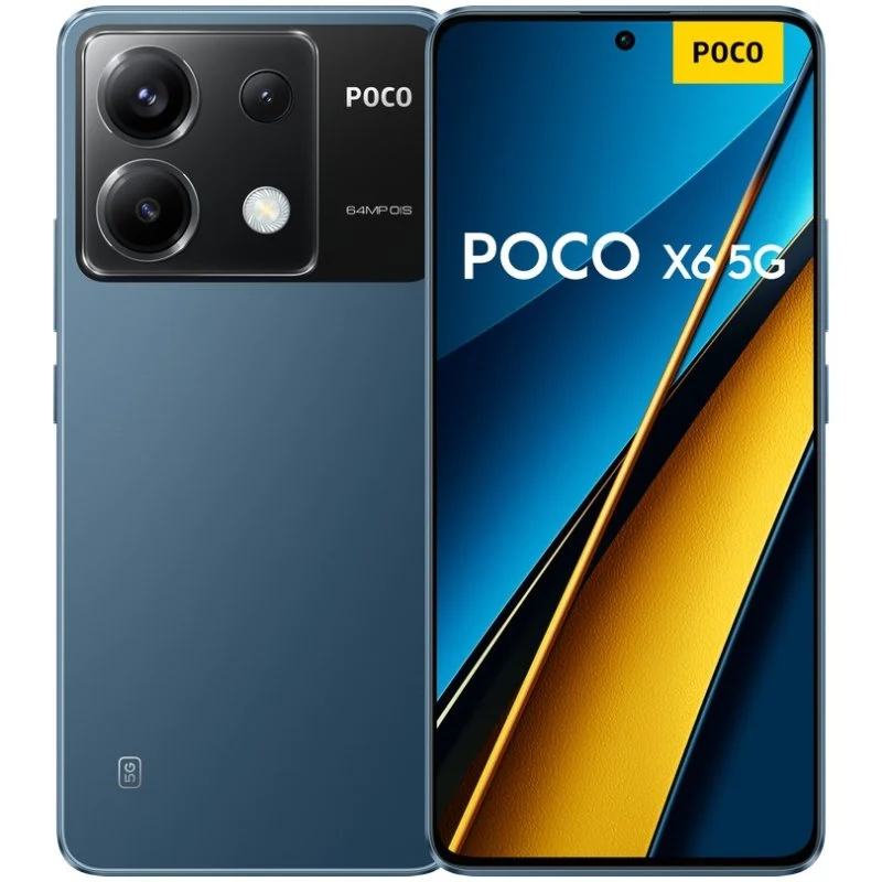 Smartphone Poco X6 5G Écran AMOLED 6,67" 1,5K - 8 Go - 256 Go - Caméra principale 64MP - Batterie 5000mAh - Prend en charge la charge 67W - Bleu