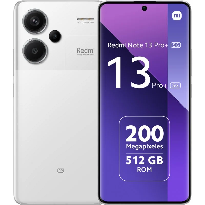 Smartphone Xiaomi Redmi Note 13 Pro Plus 5G Écran AMOLED 6,67" - 12 Go / 512 Go - Appareil photo principal 200MP - Batterie 5000 mAh - Prend en charge la charge 120 W - Couleur blanche