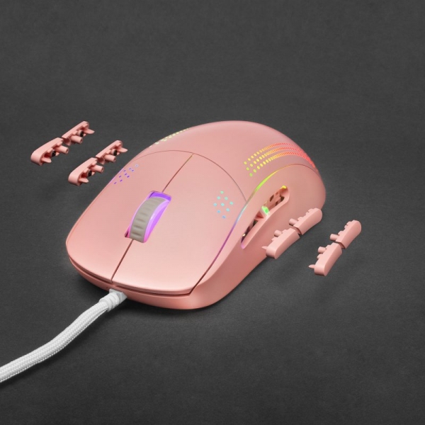 Souris ambidextre Mars Gaming MMPRO - Capteur 32K DPI - Éclairage chromatique RVB - Commutateurs KAILH - Câble paracorde plume - Ultraléger 70 g - Couleur rose