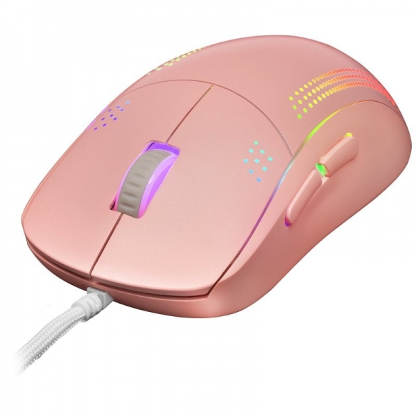 Souris ambidextre Mars Gaming MMPRO - Capteur 32K DPI - Éclairage chromatique RVB - Commutateurs KAILH - Câble paracorde plume - Ultraléger 70 g - Couleur rose