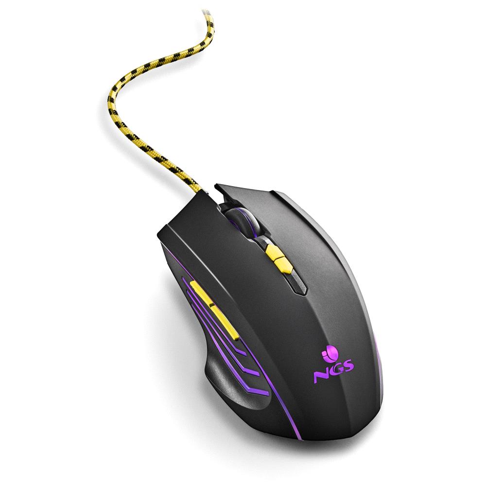 Souris de jeu filaire NGS GMX-123 - 800/1200/2400/3200 dpi - Lumière LED - 6 boutons - Câble 1,8 m - Couleur noire