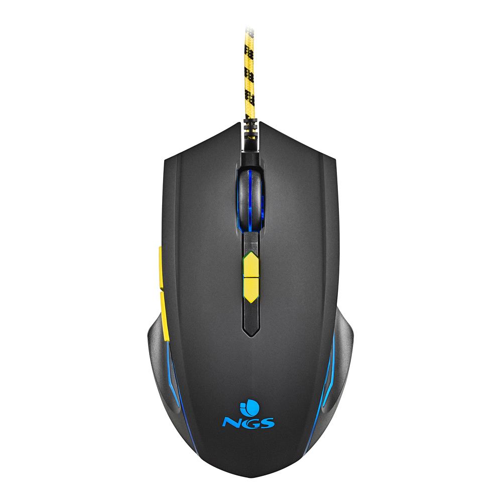 Souris de jeu filaire NGS GMX-123 - 800/1200/2400/3200 dpi - Lumière LED - 6 boutons - Câble 1,8 m - Couleur noire