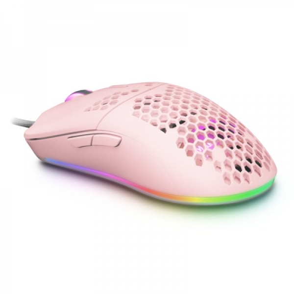 Souris de jeu Mars Gaming MMAXP - Capteur 12400 DPI - Éclairage chromatique RVB - Commutateurs HUANO - Câble plume - Couleur rose