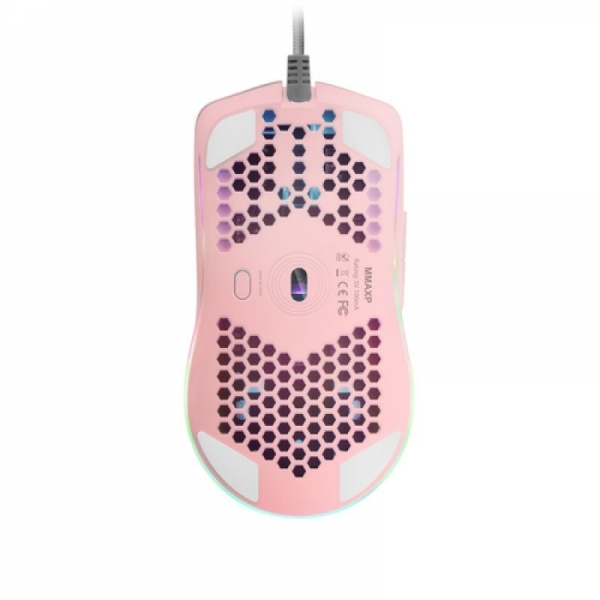 Souris de jeu Mars Gaming MMAXP - Capteur 12400 DPI - Éclairage chromatique RVB - Commutateurs HUANO - Câble plume - Couleur rose