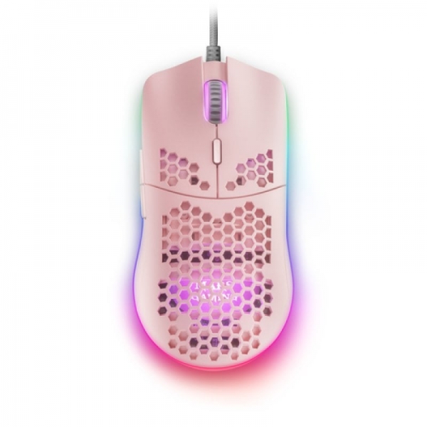 Souris de jeu Mars Gaming MMAXP - Capteur 12400 DPI - Éclairage chromatique RVB - Commutateurs HUANO - Câble plume - Couleur rose