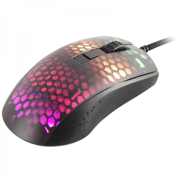 Souris de jeu ultralégère Mars Gaming MMR - 58 g - Éclairage RVB 16,8 M - Capteur optique 12800 DPI - Commutateurs mécaniques Huano - Câble paracorde plume - Couleur noire