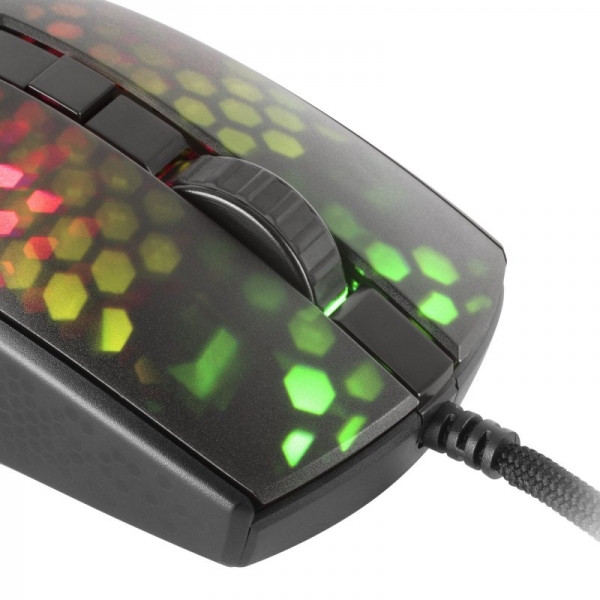 Souris de jeu ultralégère Mars Gaming MMR - 58 g - Éclairage RVB 16,8 M - Capteur optique 12800 DPI - Commutateurs mécaniques Huano - Câble paracorde plume - Couleur noire