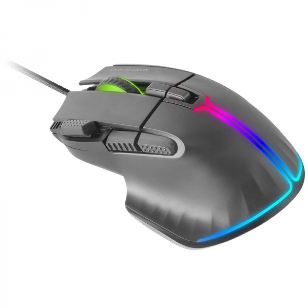 Souris Gaming Mars Gaming MM-XT - Éclairage RGB - Capteur 12800 DPI - 9 Boutons HUANO - Câble Paracord Plume - Compatible PC et Consoles - Couleur Noir