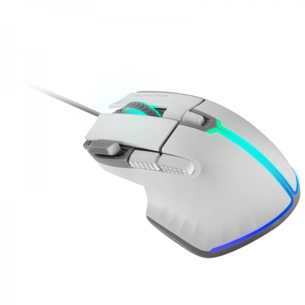 Souris Gaming Mars Gaming MM-XT - Éclairage RGB - Capteur A825PRO 12800 DPI - 9 Boutons HUANO - Câble Paracord Plume - Compatible Multiplateforme - Couleur Blanc