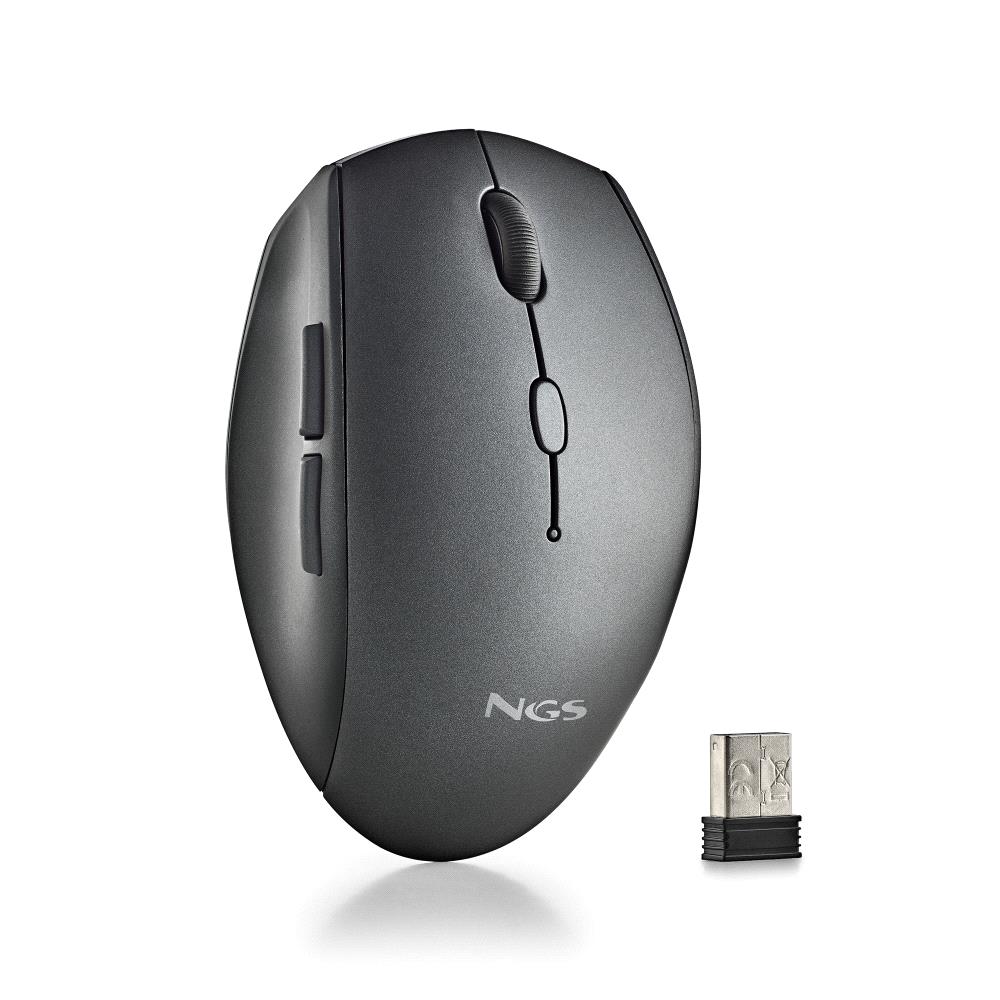 Souris sans fil ergonomique NGS - 5 boutons - Touches silencieuses - Molette de défilement - Connexion 2,4 Ghz - DPI réglable - Couleur Noir