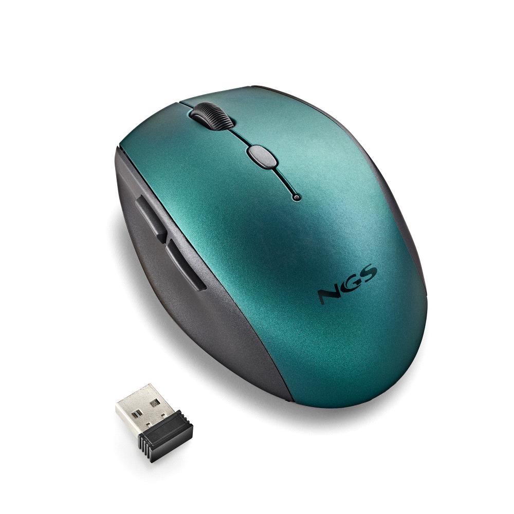 Souris sans fil ergonomique NGS pour ordinateurs portables et ordinateurs - 5 boutons et molette de défilement - Touches silencieuses - Couleur bleue