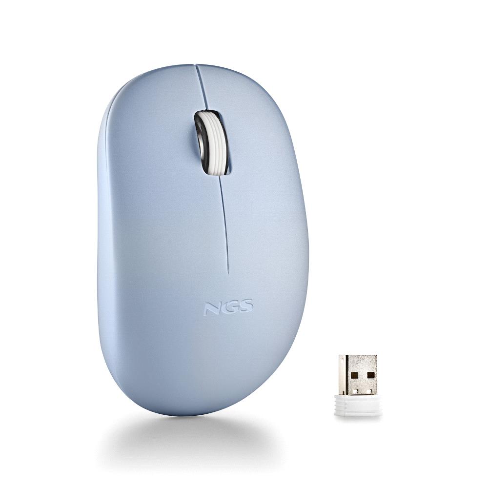 Souris sans fil NGS avec touches silencieuses - 2 boutons - Ambidextre - Couleur Bleu