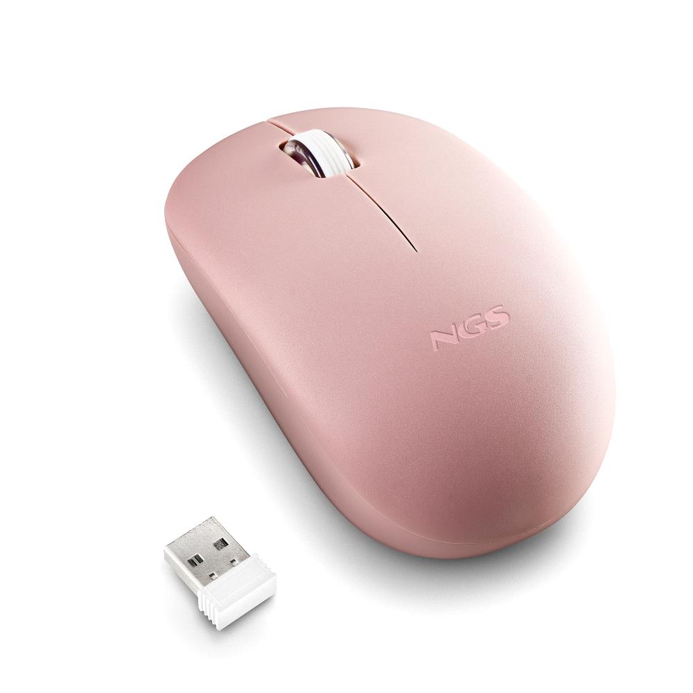 Souris sans fil NGS avec touches silencieuses - 2 boutons - Ambidextre - Couleur Rose