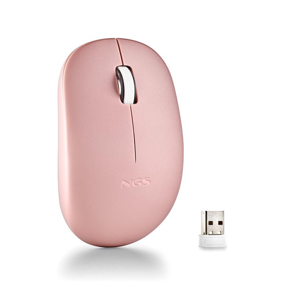 Souris sans fil NGS avec touches silencieuses - 2 boutons - Ambidextre - Couleur Rose