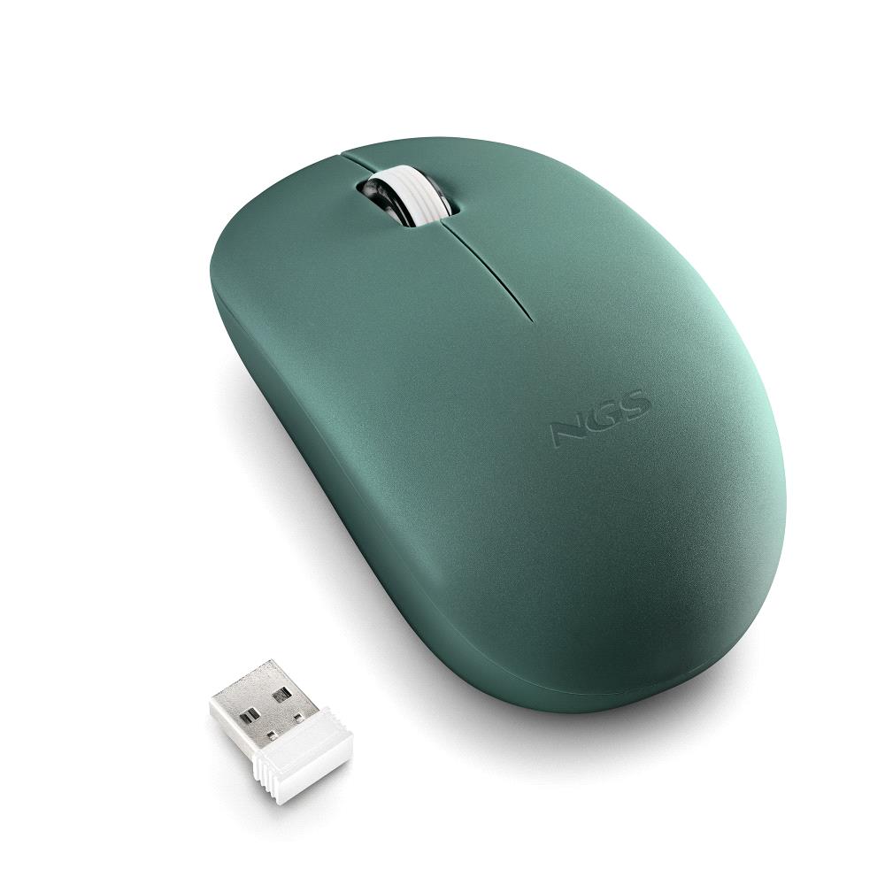 Souris sans fil NGS avec touches silencieuses - 2 boutons - Ambidextre - Couleur Vert