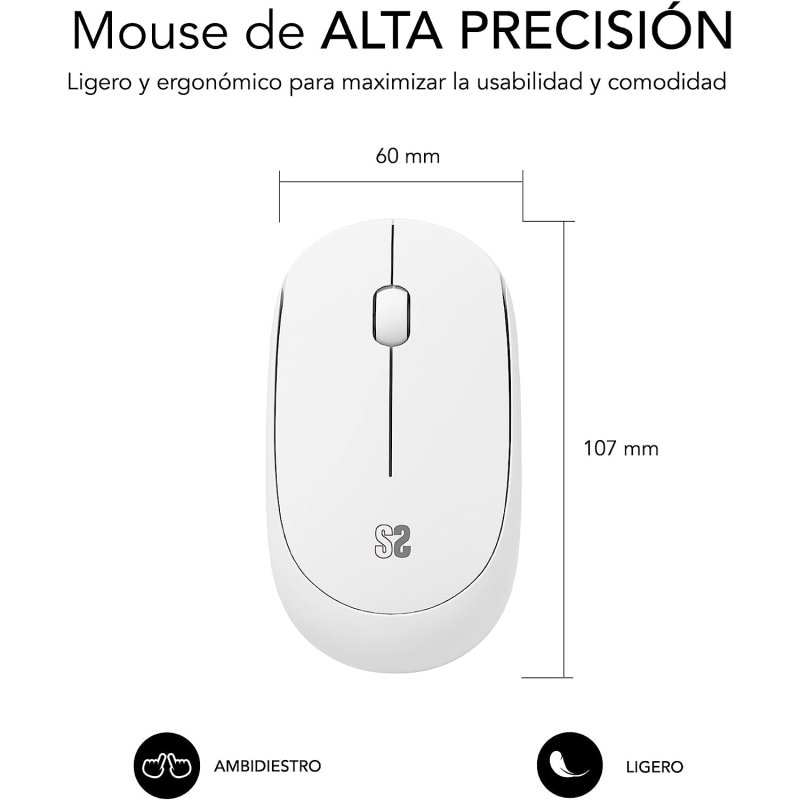 Souris sans fil Subblim Silent Business Plus - 1200 DPI - Silencieuse, précise, ambidextre, économe en énergie - Couleur blanche