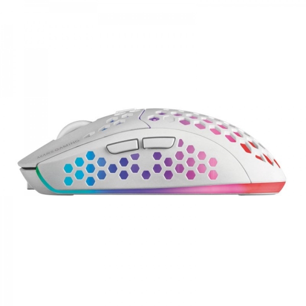 Souris sans fil ultralégère Mars Gaming MMW3 - Éclairage à flux RVB - Capteur optique 3200 DPI - Commutateurs mécaniques HUANO - Batterie rechargeable - Couleur blanche