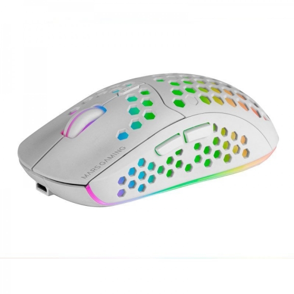 Souris sans fil ultralégère Mars Gaming MMW3 - Éclairage à flux RVB - Capteur optique 3200 DPI - Commutateurs mécaniques HUANO - Batterie rechargeable - Couleur blanche