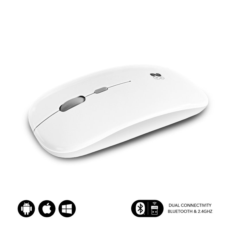 Souris Subblim Dual Flat - Double connexion - Silent Click - Batterie rechargeable - Molette en silicone - Précision 1600 DPI - Couleur blanche