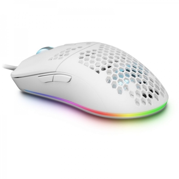 Souris ultra légère Mars Gaming MMAX - Capteur 12400 DPI - Éclairage RVB 16,8 millions de couleurs - Commutateurs HUANO programmables - Câble plume flexible - Couleur blanche