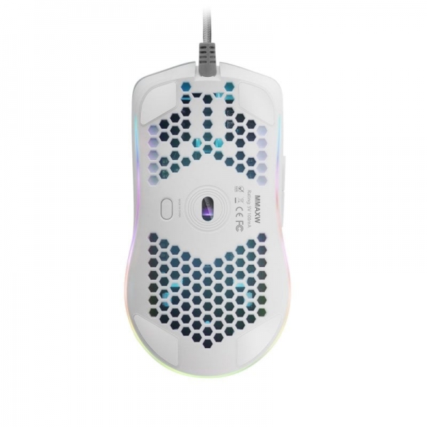 Souris ultra légère Mars Gaming MMAX - Capteur 12400 DPI - Éclairage RVB 16,8 millions de couleurs - Commutateurs HUANO programmables - Câble plume flexible - Couleur blanche