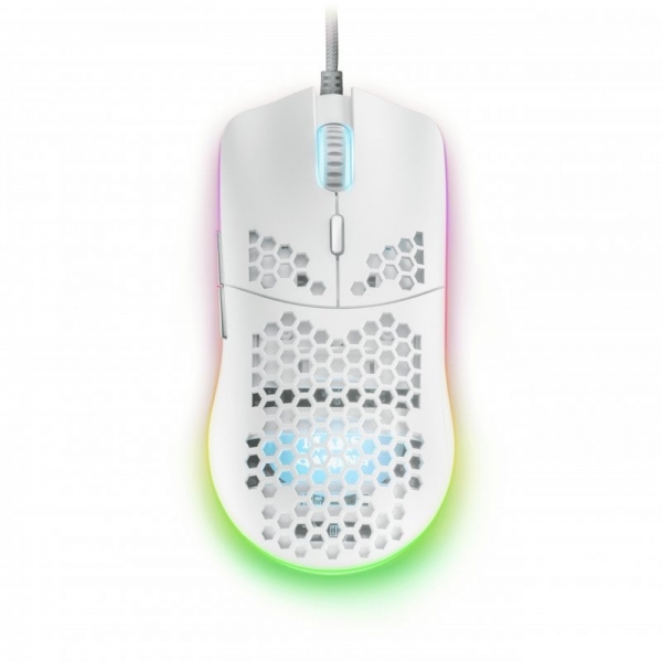 Souris ultra légère Mars Gaming MMAX - Capteur 12400 DPI - Éclairage RVB 16,8 millions de couleurs - Commutateurs HUANO programmables - Câble plume flexible - Couleur blanche