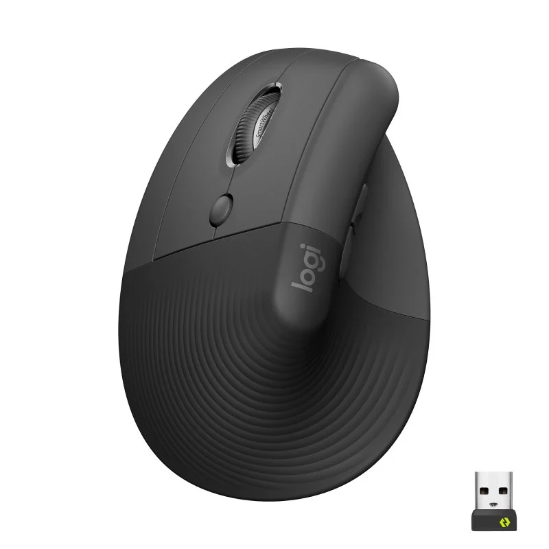 Souris verticale Logitech Lift Bluetooth et USB sans fil 4000dpi - 5 boutons - Gaucher - Couleur Noir/Gris