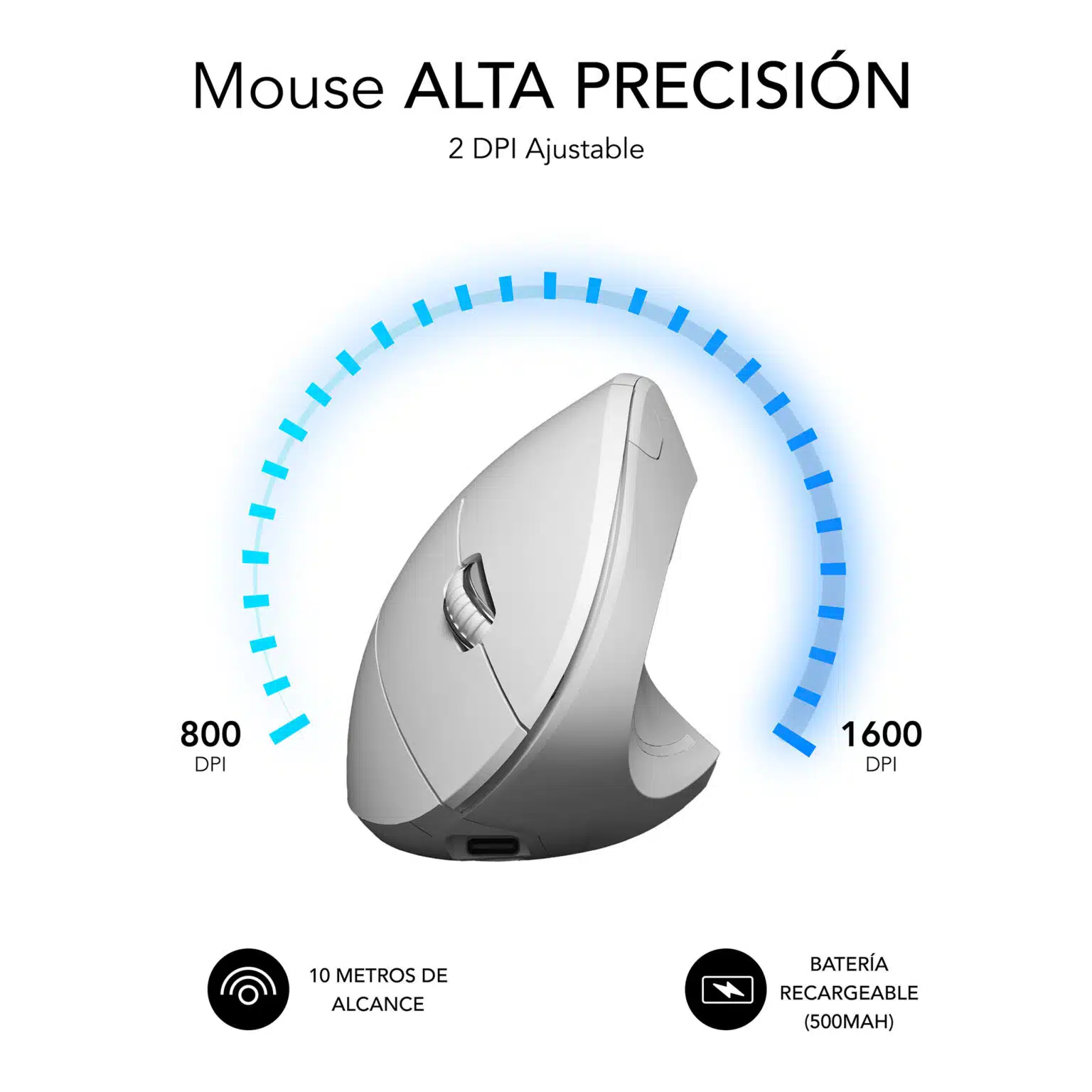 Souris verticale Subblim Glide Vertical Ergo Dual Bluetooth, USB 2.4Ghz 4000dpi - 5 Boutons - Utilisation droitier - Coloris Blanc