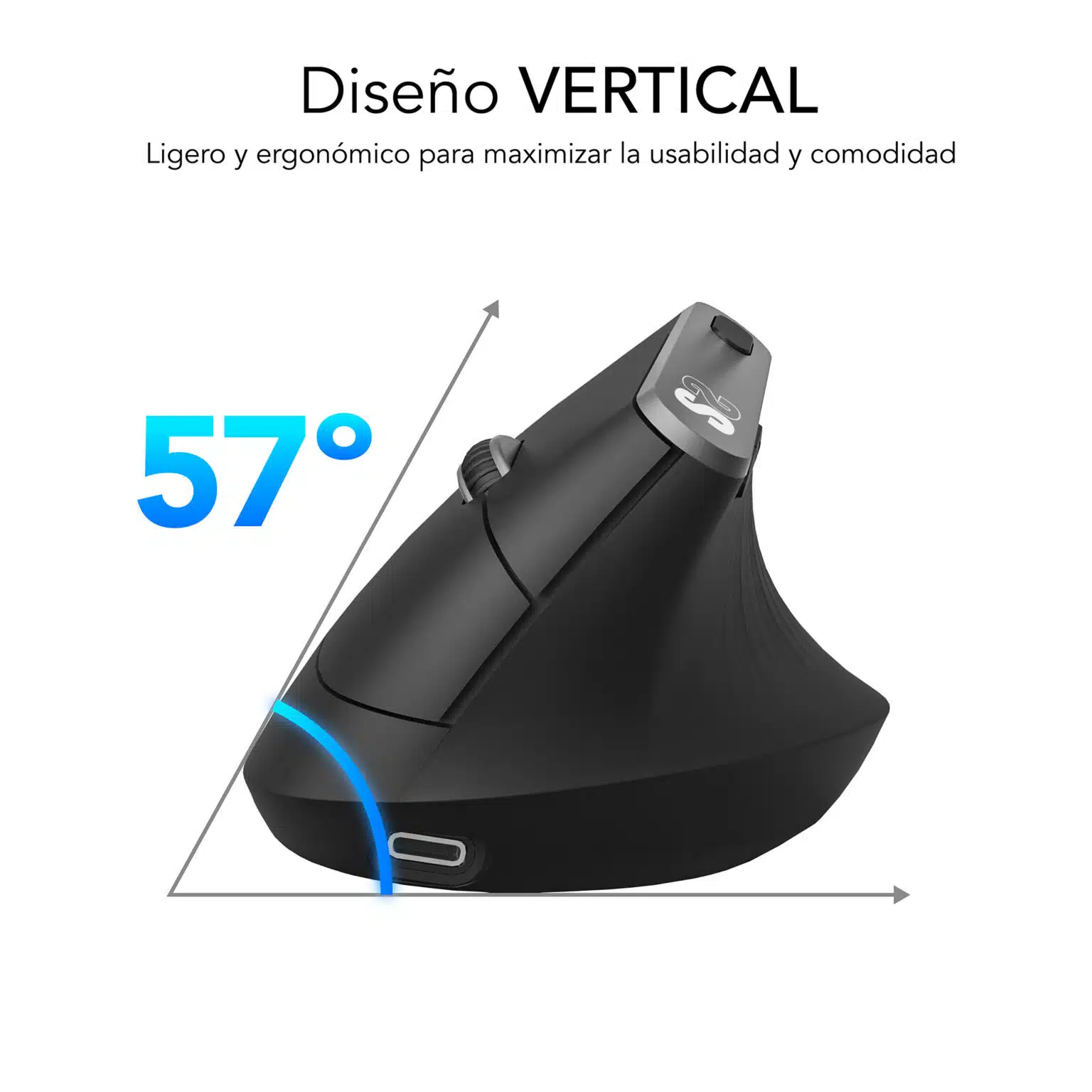 Souris verticale Subblim Nature Vertical Ergo Dual Bluetooth, USB 2.4Ghz 4000dpi - 5 Boutons - Utilisation droitier - Couleur Noir