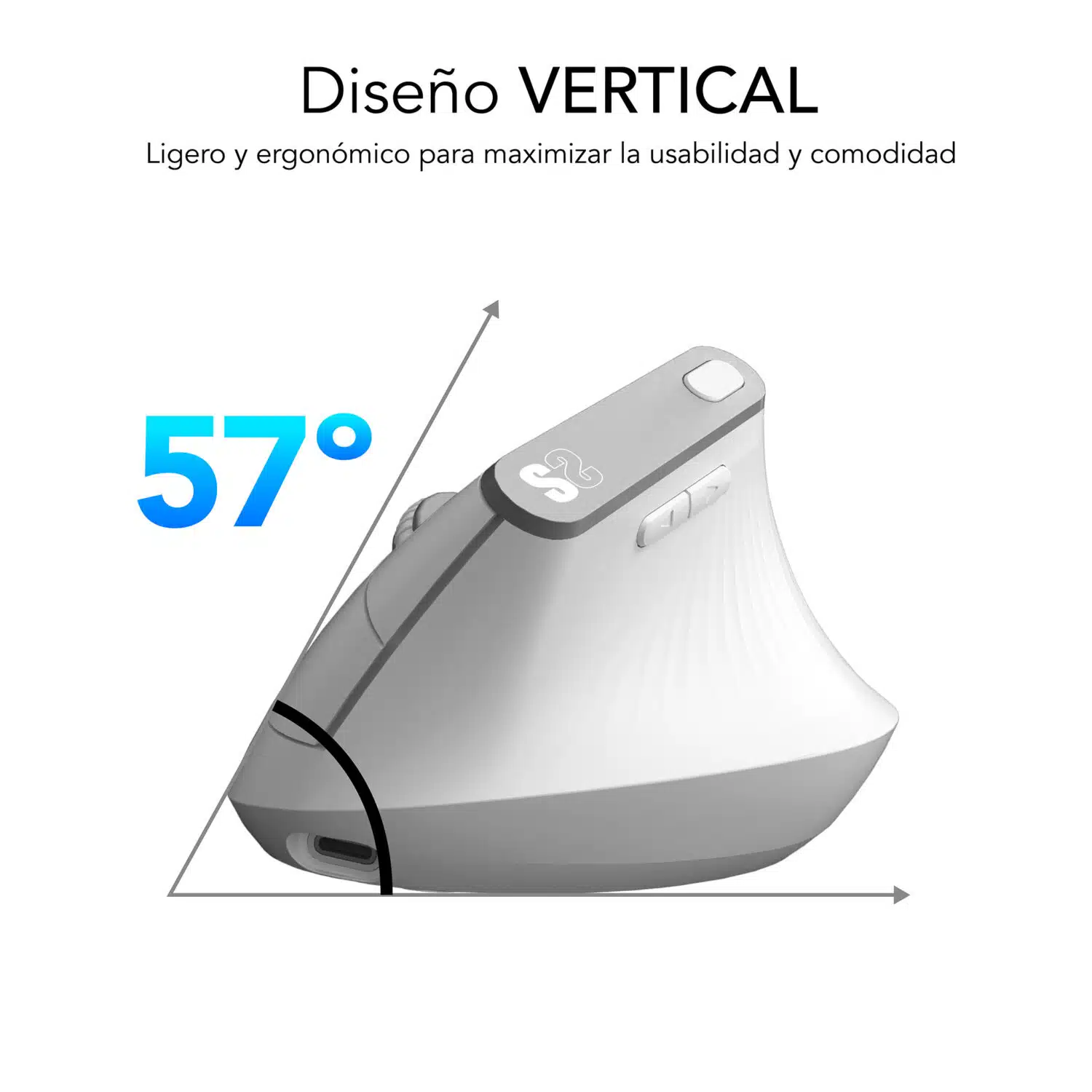 Souris verticale Subblim Nature Vertical Ergo Dual Bluetooth, USB 2.4Ghz 4000dpi - 5 Boutons - Utilisation droitier - Coloris Blanc