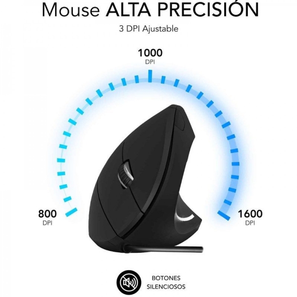 Souris verticale USB Subblim Glide Vertical Ergo 1600dpi - 5 boutons - Utilisation droitier - Couleur noire