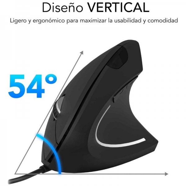 Souris verticale USB Subblim Glide Vertical Ergo 1600dpi - 5 boutons - Utilisation droitier - Couleur noire