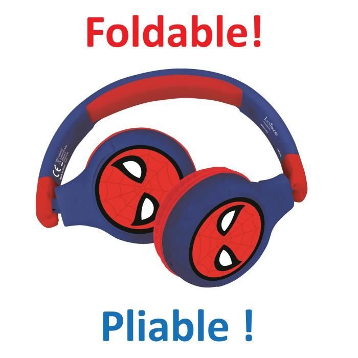 SPIDER-MAN - Casque 2 en 1 Bluetooth - Filaire confortable et pliable pour enfants avec limitation de son - LEXIBOOK