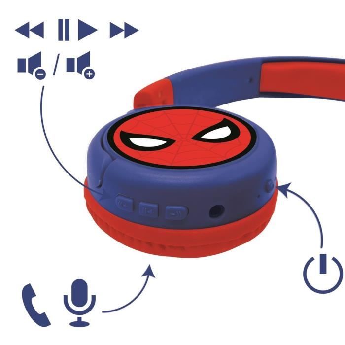 SPIDER-MAN - Casque 2 en 1 Bluetooth - Filaire confortable et pliable pour enfants avec limitation de son - LEXIBOOK