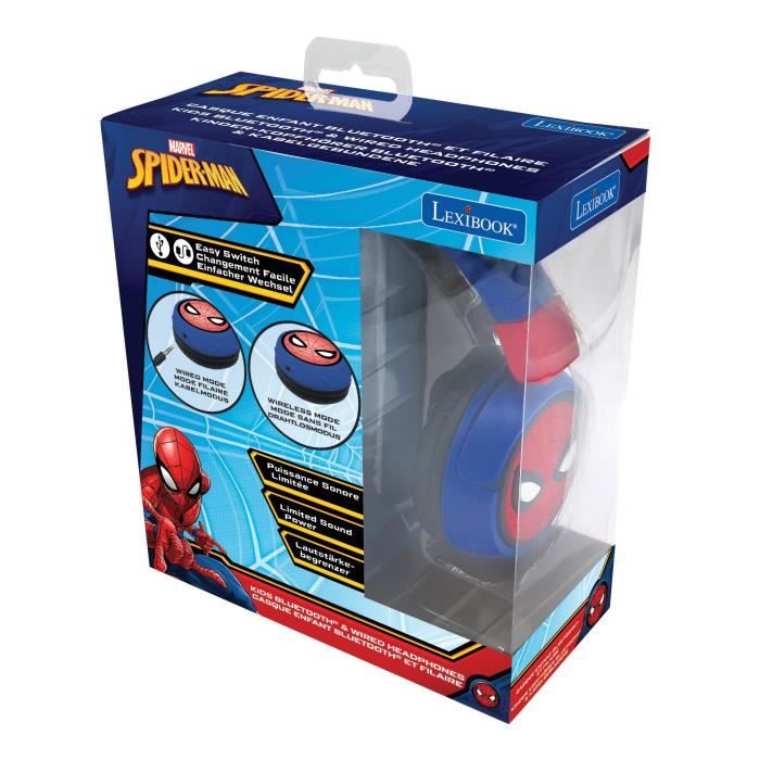 SPIDER-MAN - Casque 2 en 1 Bluetooth - Filaire confortable et pliable pour enfants avec limitation de son - LEXIBOOK