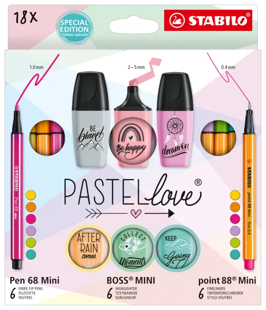 Coffret Stabilo Pastellove : 6 stabilo, 6 feutres 68, 6 feutres Point 88 Mini