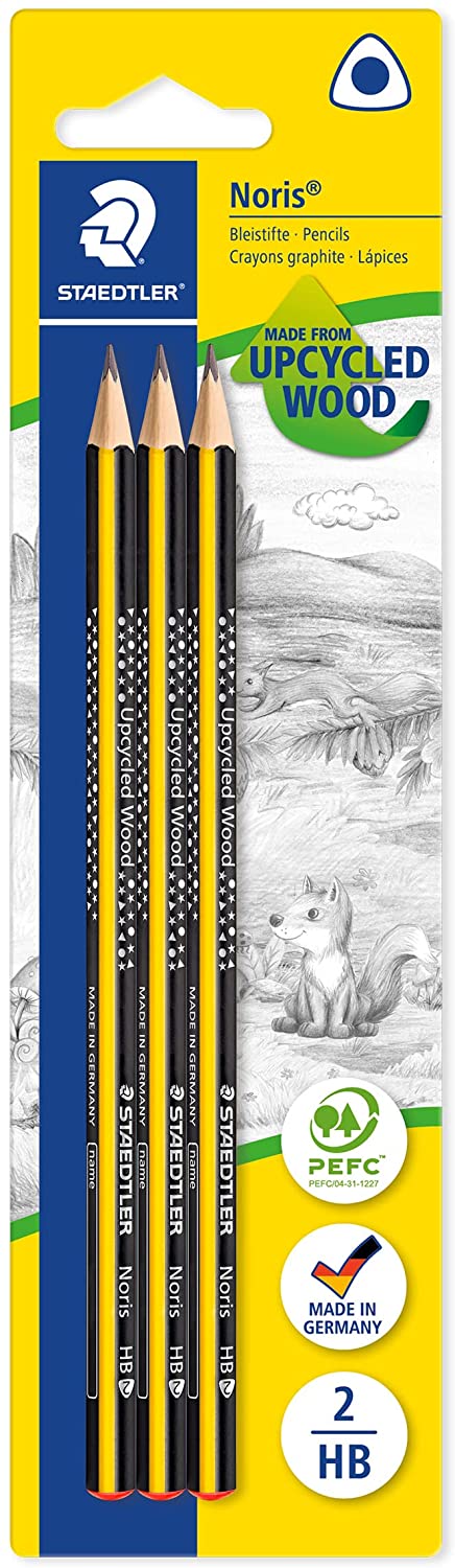 Staedtler Noris 183 Lot de 3 crayons graphite triangulaires – Mine 2HB – Résistance à la rupture