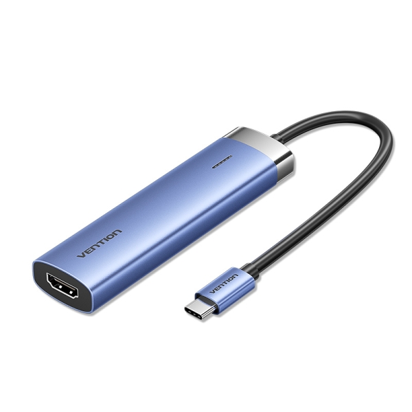 Station d'accueil USB-C Vention T6E 5 en 1 - Transfert 5 Gbps - Écran 4K - Charge rapide 100W - Couleur Bleu