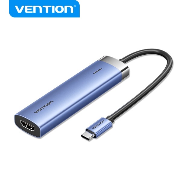 Station d'accueil USB-C Vention T6E 5 en 1 - Transfert 5 Gbps - Écran 4K - Charge rapide 100W - Couleur Bleu