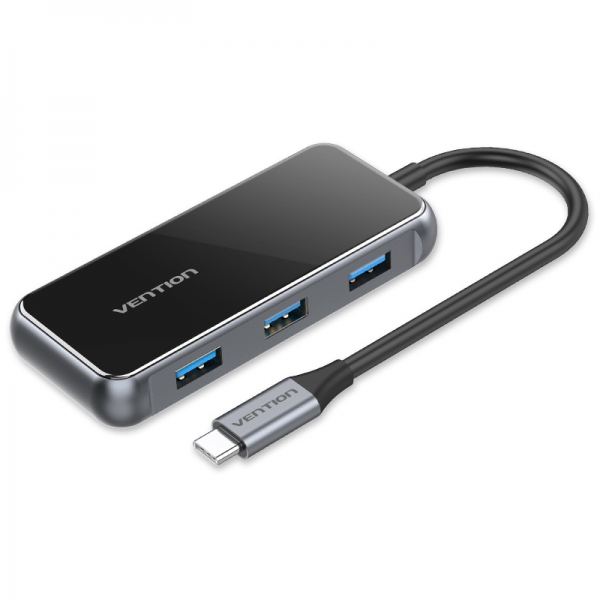 Station d'accueil Vention 5 en 1 USB-C vers HDMI 2.0 4K/USB3.0*3/RJ45/PD - 0,15m - Couleur Gris Miroir